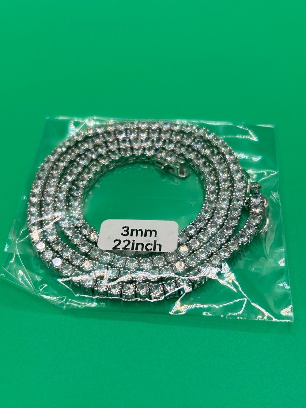 3mm Silver Moissanite Tennis Chain VVS1 22 Inch Unisex Necklace No Pass